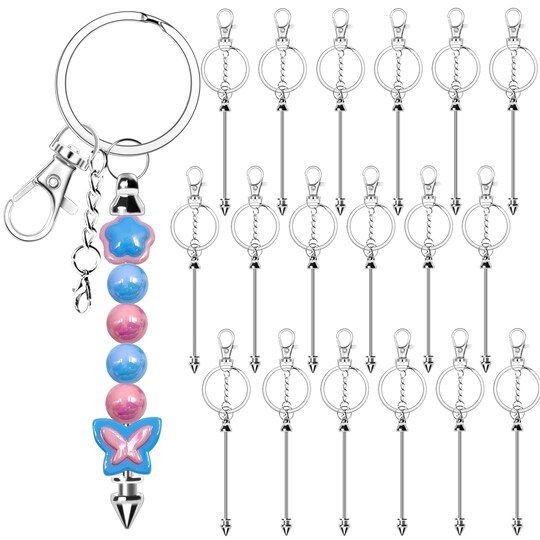 StaticPoster; 18 Pack Beadable Keychains Bars DIY Blank Beadable Keychains Metal Beaded Keychain Sliver Beads Keychain Making Kit for DIY Crafts Supplies Jewelry Making Gift; Category:Keychains & Lanyards; Image:1